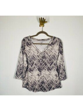 Sonoma Petite XL Tie-Dye 3/4 Sleeve Henley Shirt PXL Petite Cotton Blend Gray